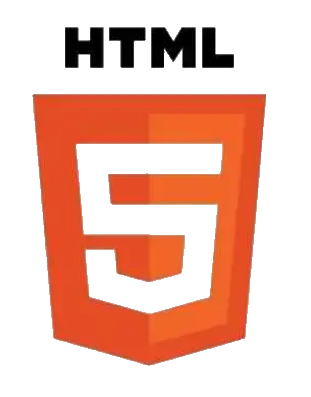 1ª img, fundo branco com letras pretas na parte superior, escrito HTML, e a baixo tem como um brasão laranja com um 5 em branco
